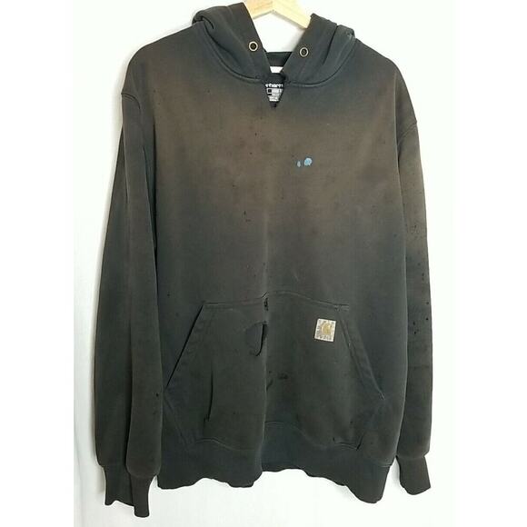 Carhartt Sweatshirt Hoodie Mens Large Thrashed Distressed Black - Picture 4 of 14